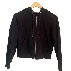 DKNY Women's Black Cropped Full-Zip Hoodie - Size XS
